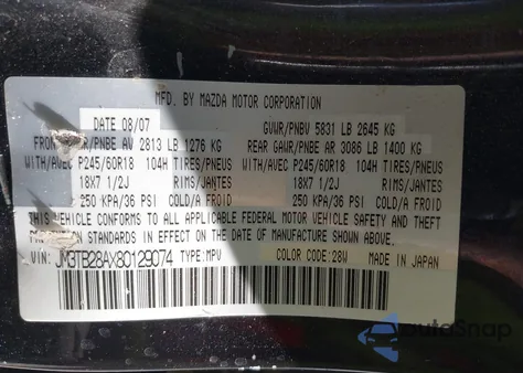 2008 Mazda Cx-9 Sport from USA, damaged, VIN JM3TB28AX80129074